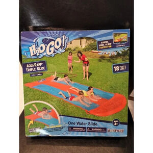H20 Go Aqua Ramp Triple Water Slide Drench Water Pool Slip N Slide 18 FEET LONG